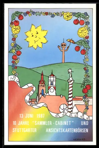 AK Stuttgart, 10 Jahre Sammler-Cabinet und Ansichtskartenbörsen 1987, Teilansicht von Stuttgart