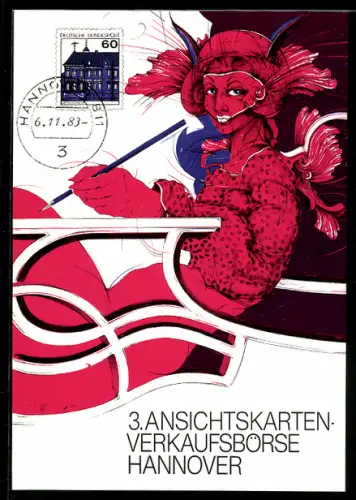 AK Hannover, 3. Ansichtskartenbörse 1983, Briefmarke 60 Pf. Deutsche Bundespost, Eintrittskarte