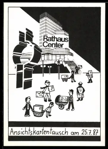 AK Ludwigshafen, Ansichtskartentausch 1987 im Rathaus-Center, Ansicht vom Rathaus-Center mit AK-Sammlern