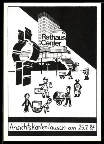 AK Ludwigshafen, Ansichtskartentausch 1987 im Rathaus-Center, Ansicht vom Rathaus-Center