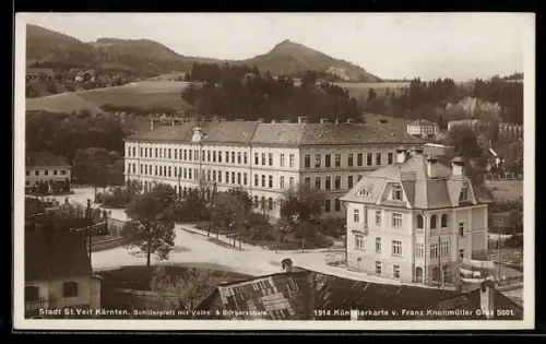 AK St. Veit /Kärnten, Schillerplatz mit Volks- und Bürgerschule
