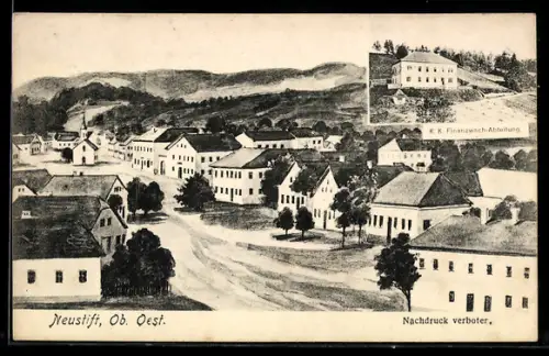 AK Neustift /Ob. Öst., Panorama mit Kirche und K. k. Finanzwach-Abteilung