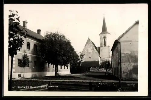 AK St. Thomas bei Waizenkirchen, Doppelmeier`s Gasthaus und Kirche