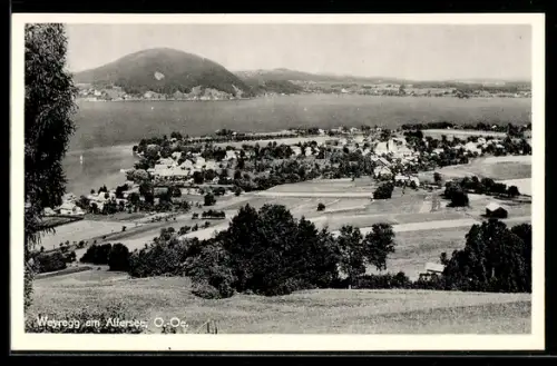 AK Weyregg am Attersee, Panorama mit See und Ort