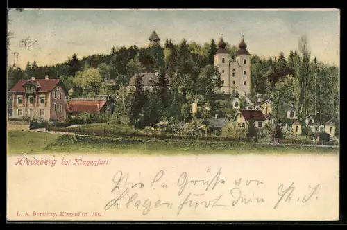 AK Kreuzberg bei Klagenfurt, Kirche und Häuser am Hang