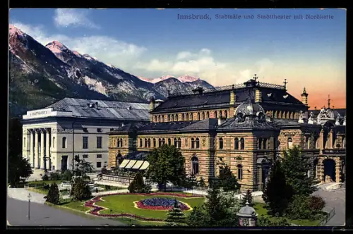 AK Innsbruck, Stadtsäle und Stadttheater mit Nordkette