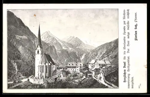 AK Heiligenblut, Kirche und Ort vor Gebirgspanorama