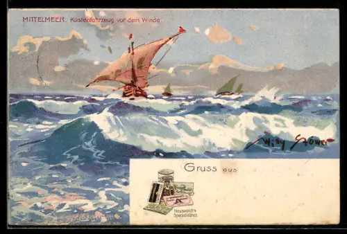 Künstler-AK Willy Stoewer: Segelboote vor dem Winde auf dem Mittelmeer, Hauswaldt`s Specialitäten