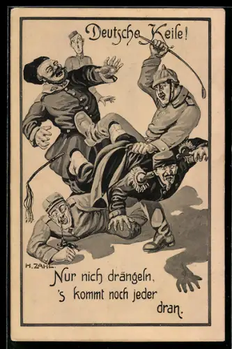Künstler-AK H. Zahl: Deutsche Keile, Deutscher verdrescht feindliche Länder