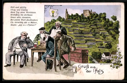 AK Männer geniessen Pfälzer Wein