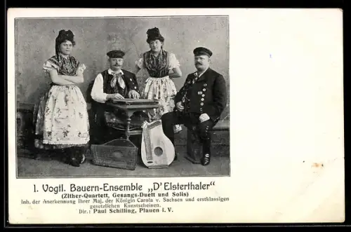 AK Trachtenkapelle 1. Vogtl. Bauern-Ensemble D`Elstherthaler mit Zither