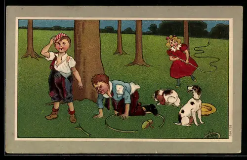 AK Kinder spielen mit Reifen und Schnur