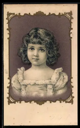 Lithographie Kleines Mädchen mit Locken, Schmuckrahmen