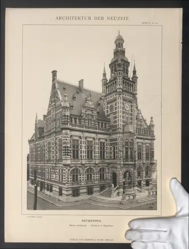 Fotografie Lichtdruck Kanter & Mohr, Berlin, Ansicht Antwerpen, Rathaus in Borgerhout, Arch. L. Blomme, 49 x 37cm