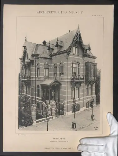 Fotografie Lichtdruck Kanter & Mohr, Berlin, Ansicht Amsterdam, Wohnhaus Vondelstraat 19, Arch. H. J. Wigman, 49 x 37cm