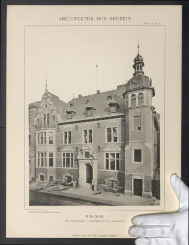 Fotografie Lichtdruck Kanter & Mohr, Berlin, Ansicht München, Wohnhaus Pringsheim in der Arcis-Strasse 31a, Strassenfront