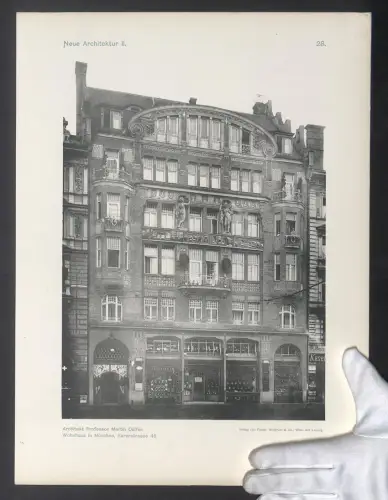 Fotografie Lichtdruck Friedr. Wolfrum & Co., Wien, Ansicht München, Wohnhaus, Barerstrasse 46, Martin Dülfer, 33 x 44cm