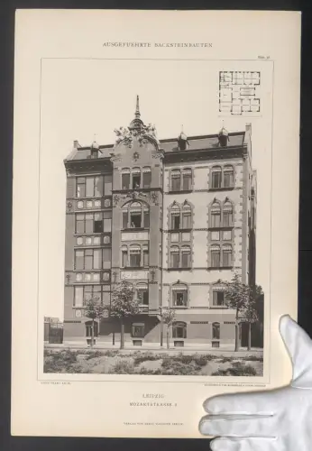 Fotografie Lichtdruck Roemmler & Jonas, Dresden, Ansicht Leipzig, Haus in der Mozartstrasse, Arch. Hugo Franz, 32 x 48cm