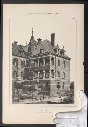 Fotografie Lichtdruck Ernst Wasmuth, Berlin, Ansicht Leipzig, Staedtisches Siechenhaus, Architekt Hugo Licht, 32 x 48cm