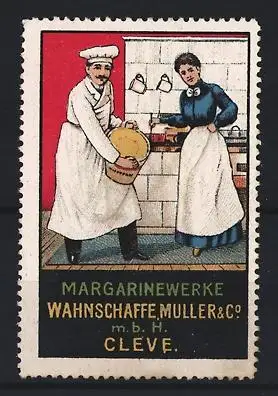 Reklamemarke Cleve, Margarinewerke Wahnschaffe, Müller & Co., Bäcker und Köchin