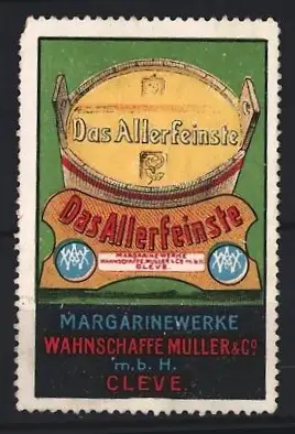 Reklamemarke Cleve, Margarinewerke Wahnschaffe, Müller & Co., Margarinefass
