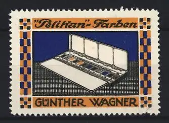 Reklamemarke Günther Wagner, Pelikan-Farben, Farbkasten