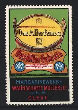 Reklamemarke Cleve, Margarinewerke Wahnschaffe, Müller & Co., Butterfass
