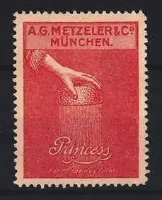 Reklamemarke München, A.G. Metzeler & Co., Princess, Hand mit Schwamm
