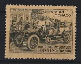 Reklamemarke Monaco Sternfahrt, Automobil mit Metzeler Pneumatik