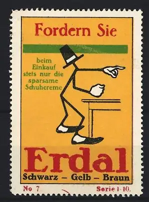 Reklamemarke Erdal Schuhcreme, Figur zeigt auf Tresen
