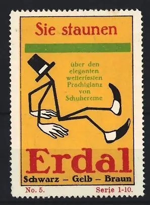 Reklamemarke Erdal Schuhcreme, Sitzender Mann mit Hut und Schuhen