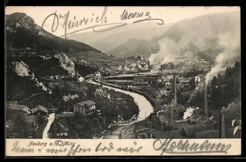 AK Neuberg a. d. Mürz, Panorama mit Fabriken und Fluss