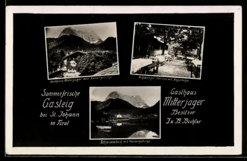 AK St. Johann in Tirol, Gasteig, Gasthaus Mitterjager, Bes. J. u. B. Bichler