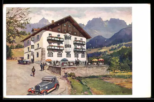 Künstler-AK Iselsberg /Osttirol, Gasthof-Pension Iselsbergerhof, Bes. Josef Obersteiner
