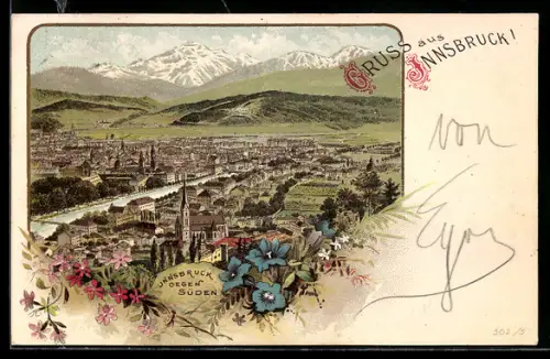 Lithographie Innsbruck, Panorama gegen Süden