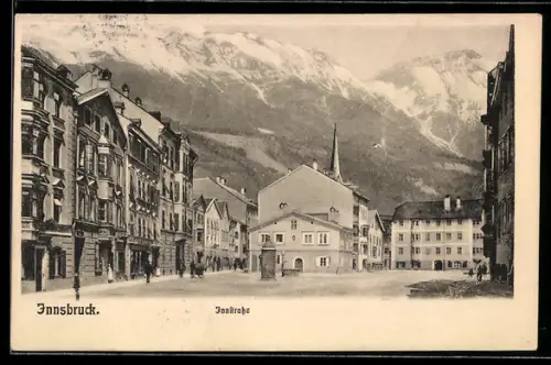 AK Innsbruck, Innstrasse mit Bergpanorama