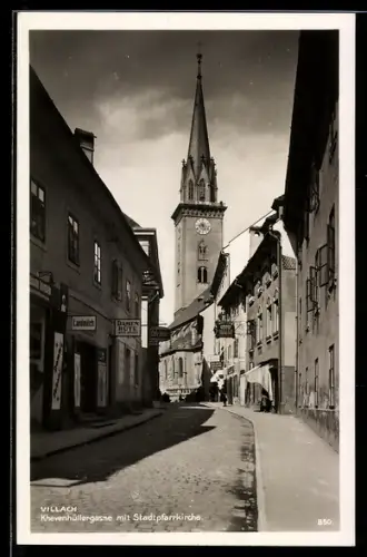 AK Villach, Khevenhüllergasse mit Stadtpfarrkirche