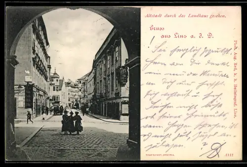 AK Linz a. D., Altstadt durch das Landhaus gesehen