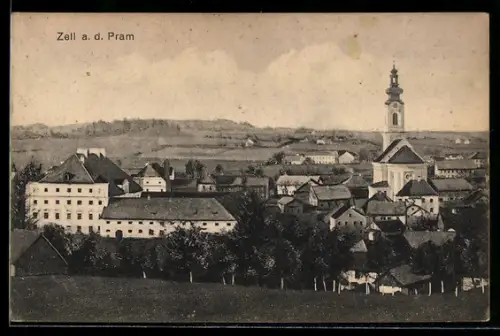 AK Zell a. d. Pram, Ortspanorama mit Kirche