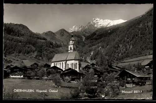 AK Virgen, Obermauern im Virgental, Kirche mit Gebirgspanorama