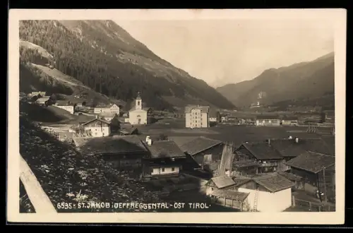 AK St. Jakob i. Defereggental, Ortspanorama mit Kirche