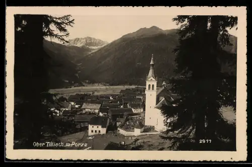 AK Obertilliach, Ortsansicht mit Kirche und Porze