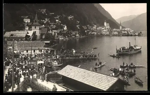 Foto-AK Hallstatt, Fronleichnamsprozession 1925, Panorama