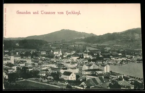 AK Gmunden, Gmunden u. Traunsee vom Hochkogl