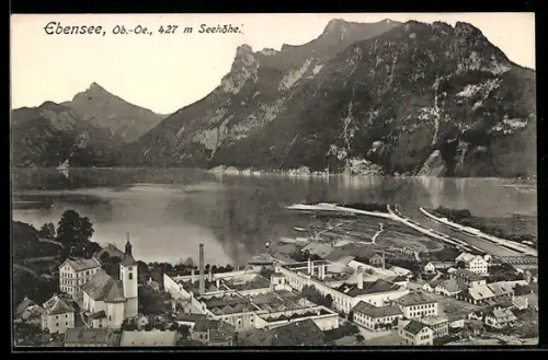 AK Ebensee /Ob.-Öe., Panorama mit See und Ort