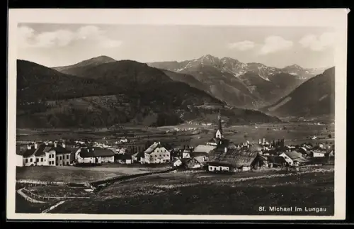 AK St. Michael im Lungau, Panorama mit Ort und Bergen