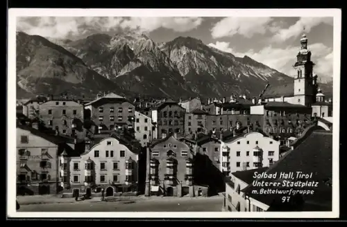 AK Hall /Tirol, Unterer Stadtplatz mit Bettelwurfgruppe