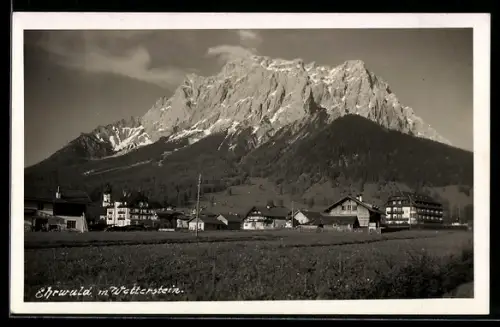 AK Ehrwald, Ortspanorama mit Wetterstein