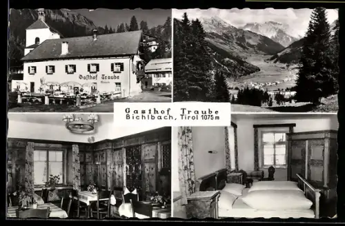 AK Bichlbach /Tirol, Gasthof Traube mit Innenansichten, Ortsansicht