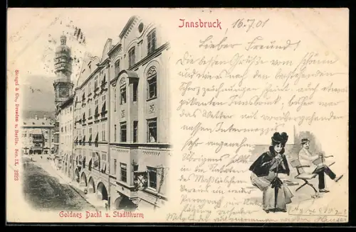 AK Innsbruck, Gasthaus Goldnes Dachl und Stadtturm